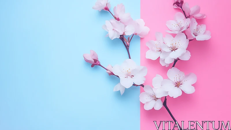 Cherry Blossoms Split Design. Soft Pink Floral Duality.