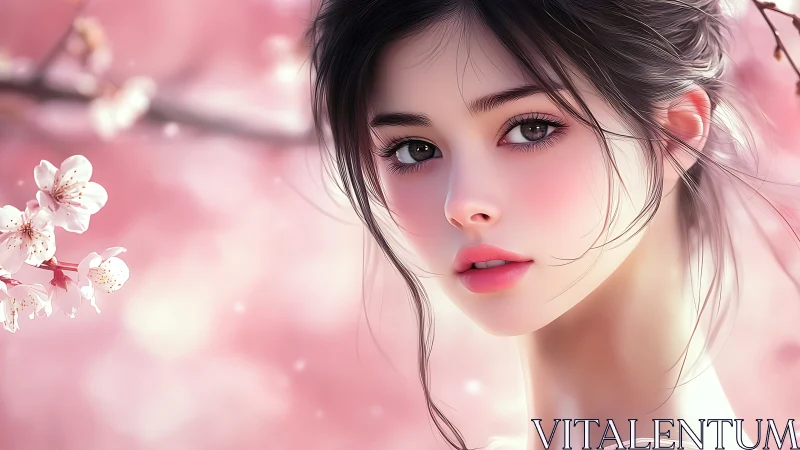Soft spring portrait reveals serene beauty among blossoms