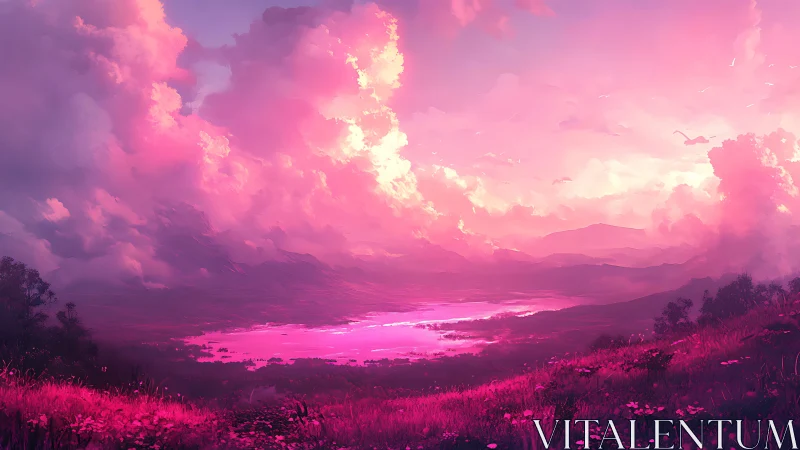 Cotton-candy stormlight over neon orchid valley dreamscape.