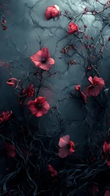 Red Flowers Against Dark Atmospheric Background