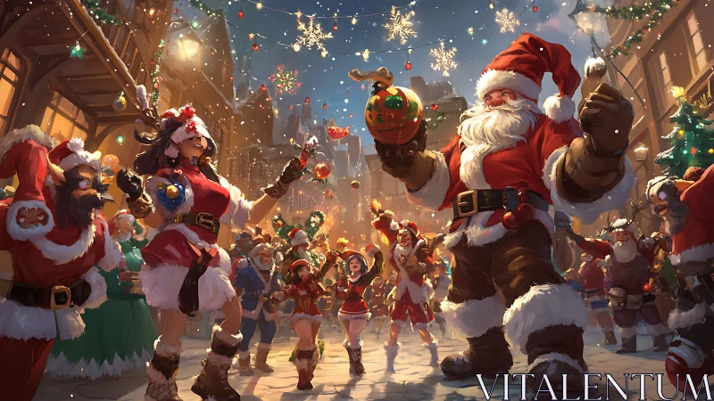 Snowlit Santa street parade in roaring holiday triumph.