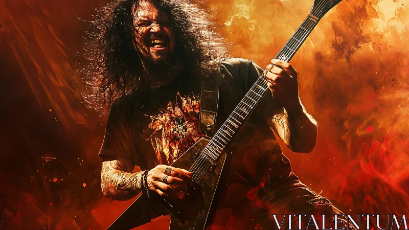 Fiery metal guitarist unleashes a blazing, high-voltage solo