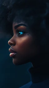 Side profile portrait renders luminous dark skin in detail