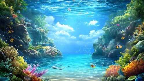 Sunlit coral cove where curious reef fish wander slowly.