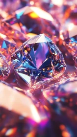 Iridescent diamonds refract neon light in hyperreal close-up