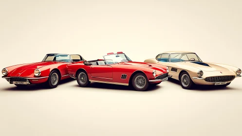 Classic convertibles line up in sleek studio lighting.