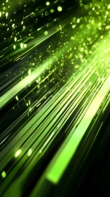 Neon green light streaks slice through dark abstract space.