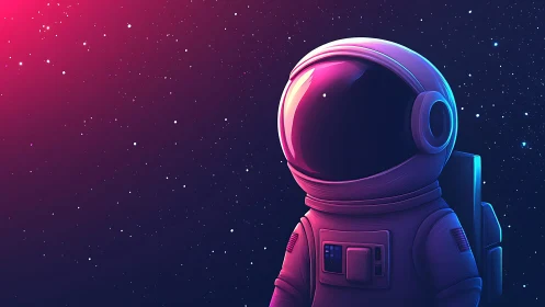 Neon starlight hums softly around a lone cartoon astronaut