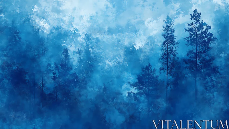 Misty Blue Forest with Tall Pines