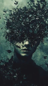 Digital painting portrait with overgrown botanical visage.
