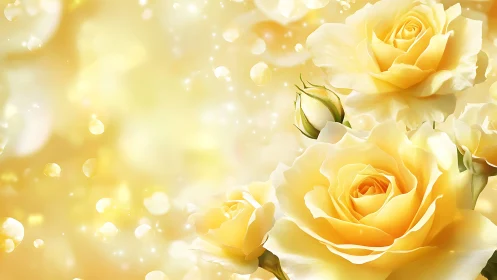 Golden Yellow Roses with Bokeh Light Effects and Soft Focus Background