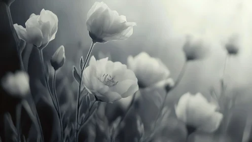 Ethereal Blooms Dancing Through Monochromatic Reverie.