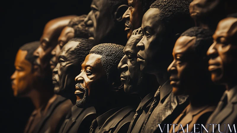 Sculpted male portraits in dramatic sidelight procession.