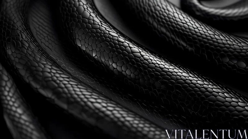 Glossy black serpent coils reveal intricate reflective scales