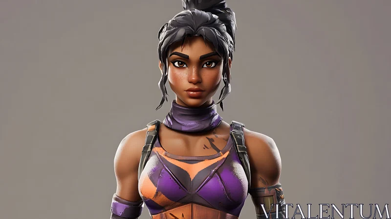 3D stylized warrior portrait with tactical costume detailing.