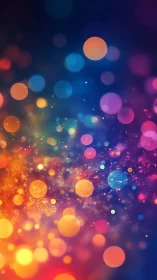 Multicolored bokeh circles on dark gradient abstract background.