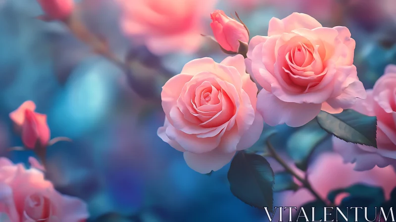 Blush Roses with Bokeh Depth and Soft Luminescence.