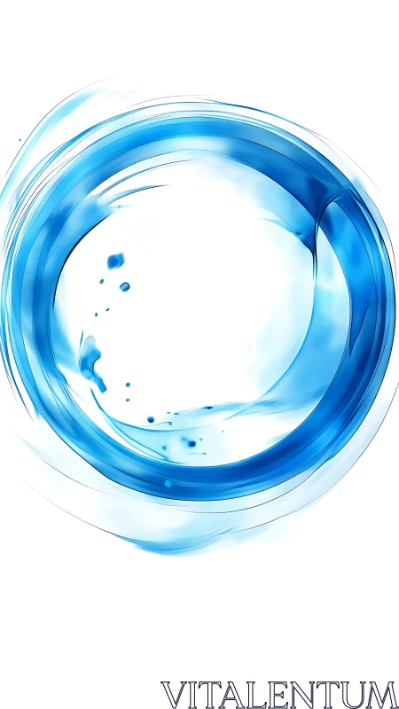 Circular blue liquid swirl on white minimal background.