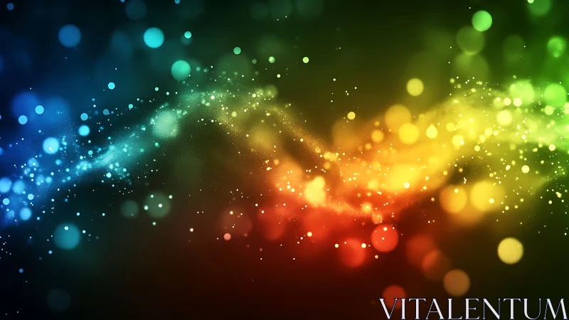 Prismatic light particles swirl across a dreamy cosmic void