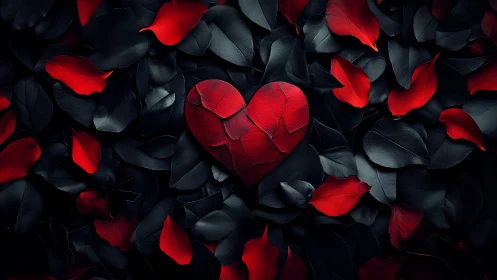 Red Heart Emerges From Dark Rose Petals