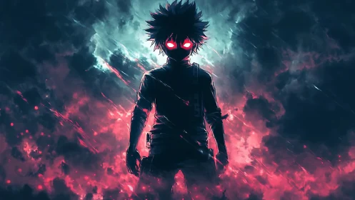 Silhouetted figure stands against dual-tone storm backdrop