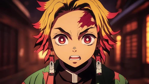 Intense anime close-up captures dramatic expression in warm light