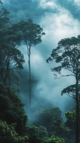 Towering Rainforest Trees Emerge Through Misty Canopy Layers.