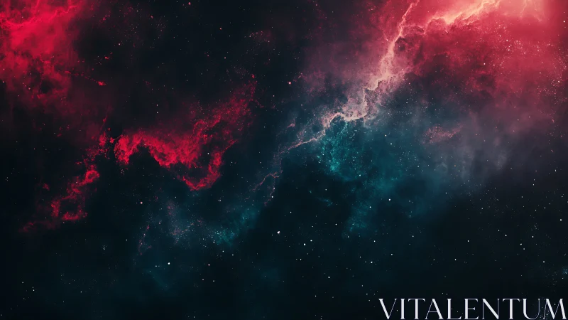 Crimson nebula clouds glow gently across a quiet starfield