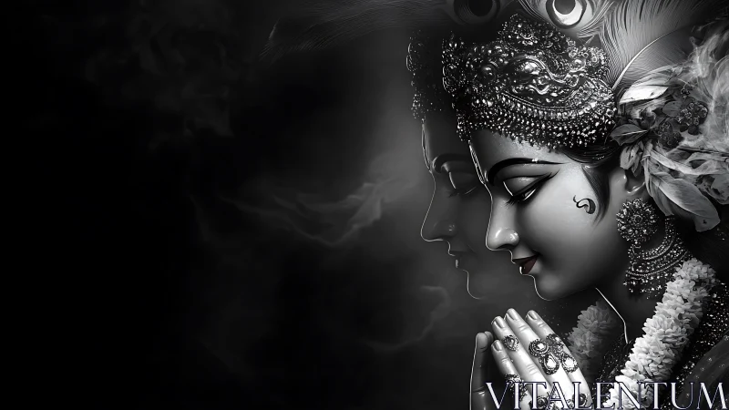 Divine profile in monochrome prayer emerges from sacred smoke