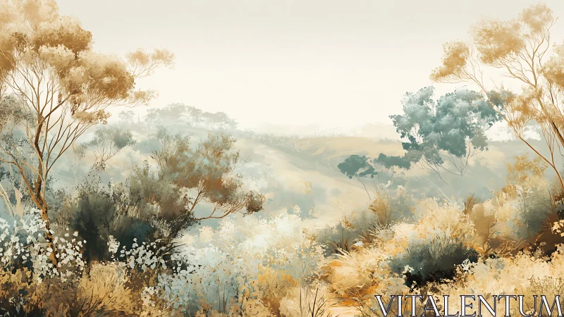 Atmospheric scrubland gradient with layered botanical diffusion.