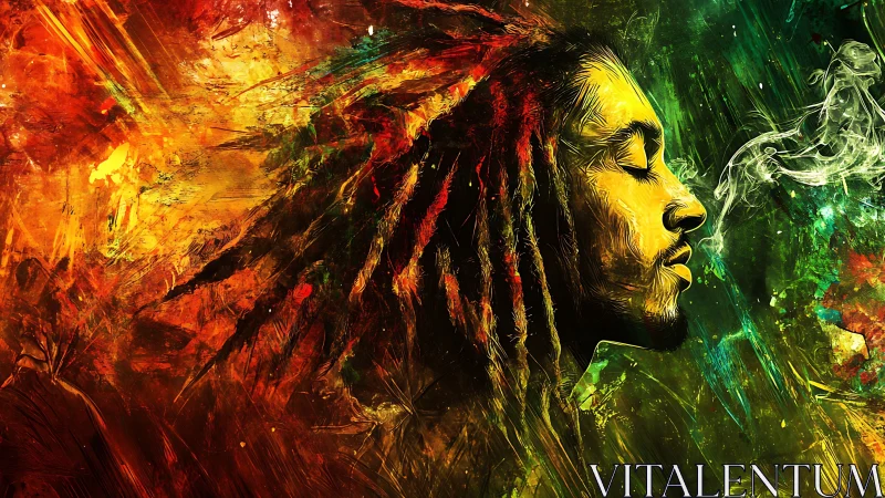 Vivid portrait of man with dreadlocks in reggae colors.