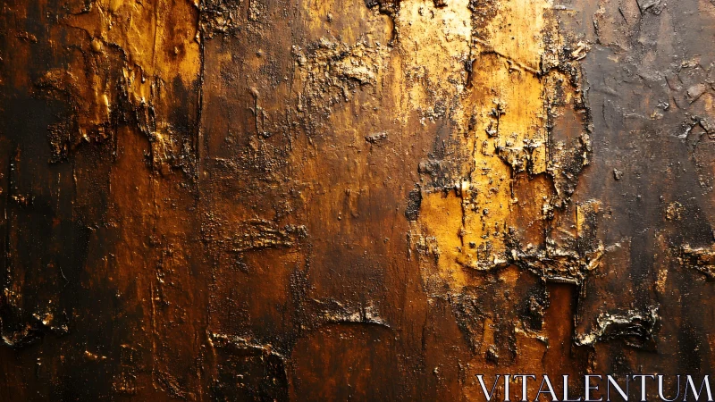 Golden and Black Textured Abstract Painting with Rough Layers.