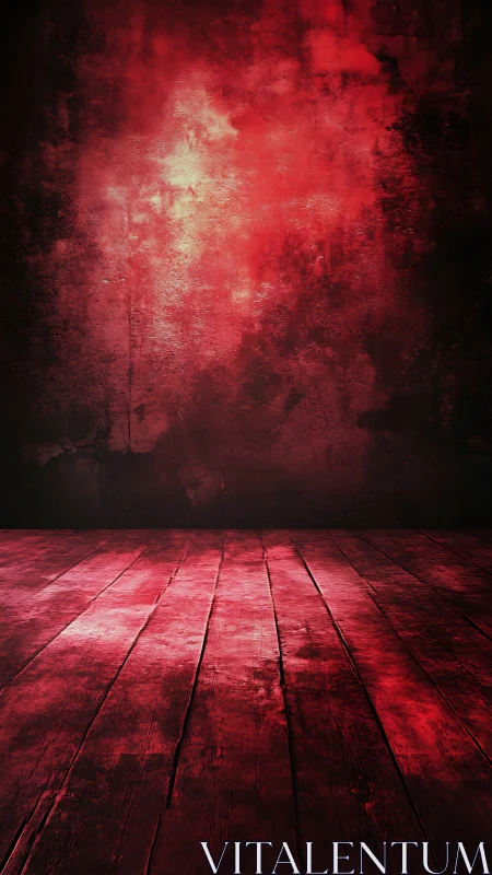 Red textured room glows over distressed wooden floorboards.
