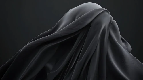 Brooding charcoal shroud draped over a hidden quiet monument.