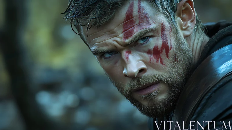 Battle-hardened warrior portrait under cold cinematic lighting