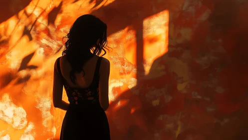 Silent silhouette wrapped in warm orange windowlight glow.