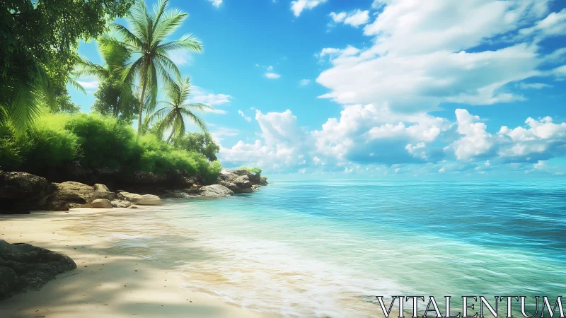 Tropical Lagoon With Palm Fronds and Azure Waters. Coastal Paradise