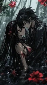 Storm-drenched lovers breathe fire into a drowned forest night