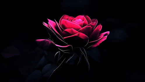 Neon Rose Glowing in Darkness.