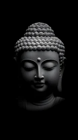 Midnight stone Buddha in serene spotlighted stillness.