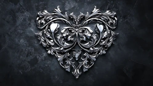Ornamental Heart-Form Baroque Sculptural Element Against Weathered Surface.