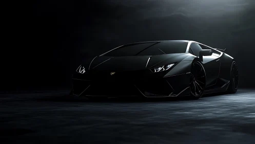 Low-key photorealistic supercar study in dramatic chiaroscuro.