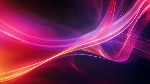 Vibrant flowing neon light waves in abstract digital art style.