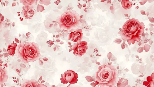 Lush Pink Roses Scattered on Soft White Background Floral Pattern