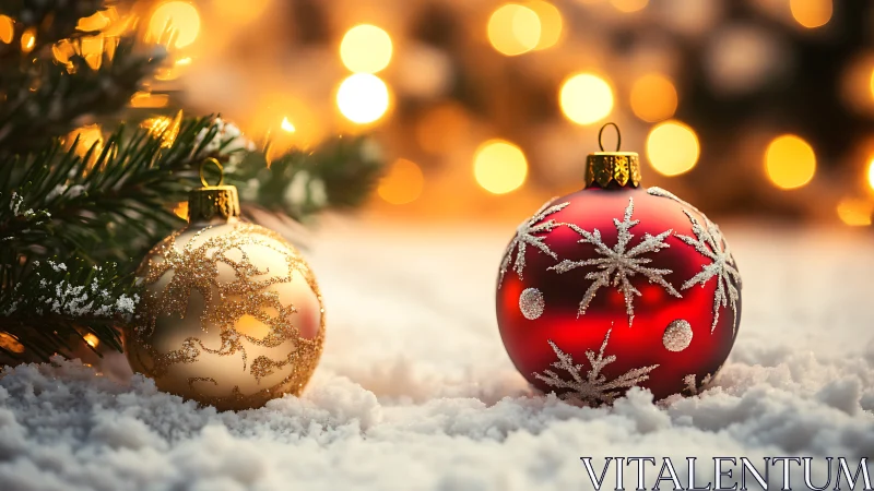 Snowlit baubles whispering golden bokeh Christmas hush.