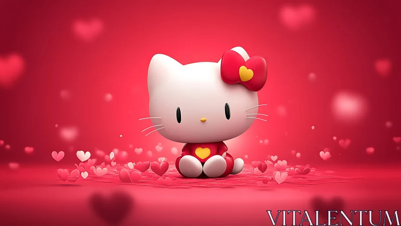 Kawaii Icon Surrounded by Love Floating Endlessly in Pink Dreamscape