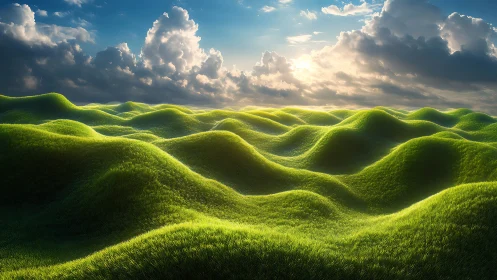 Sunlit Waves of Grass Rolling Beneath a Gentle Sky.