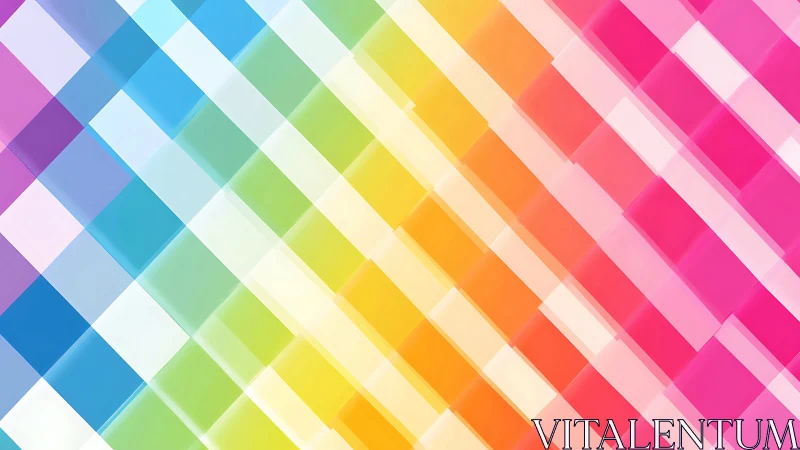 Diagonal rainbow blocks create a vibrant geometric rhythm.