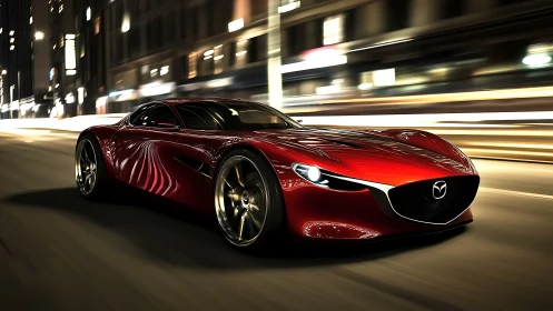3D sports coupé in dynamic urban motion blur composition.