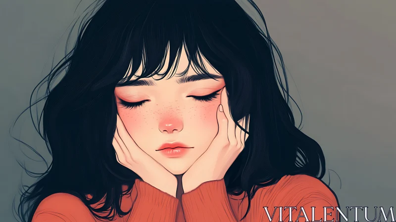 Dreamy girl in muted tones rests with eyes gently closed.